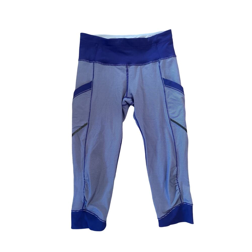 Women 4 Lululemon Run For Fun Crop Wee Stripe Bruised Berry Leggings Pants Yoga